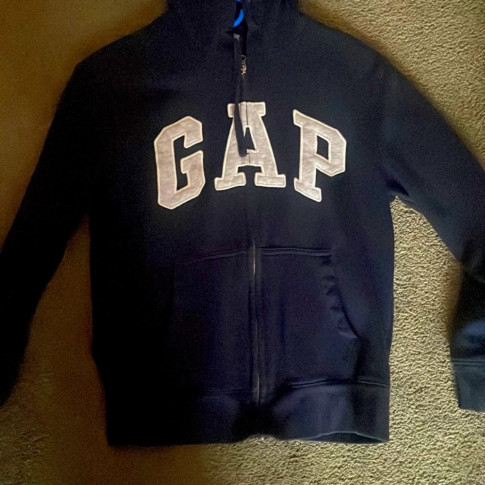 gap, navy blue zip up hoodie